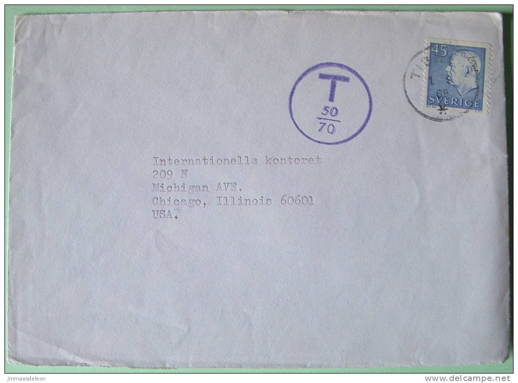 Sweden 1968 Cover To Chicago USA - Gustaf VI - Tax Due Cancel - Cartas & Documentos