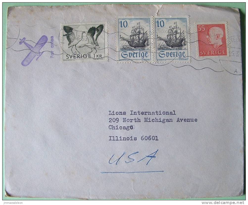 Sweden 1969 Cover To Chicago USA - Gustaf VI - Plane Bird Dancing Cranes Ship - Covers & Documents