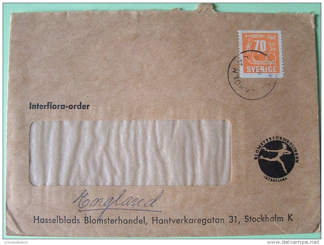 Sweden 1957 Cover To England UK - Flowers Interflora Rock Carvings Ship Fish - Briefe U. Dokumente