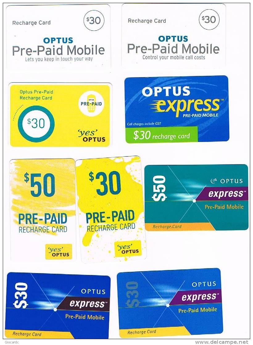 AUSTRALIA - OPTUS    ( GSM RECHARGE) -  LOT OF 9 DIFFERENT  - USED  -  RIF. 3736 - Australie