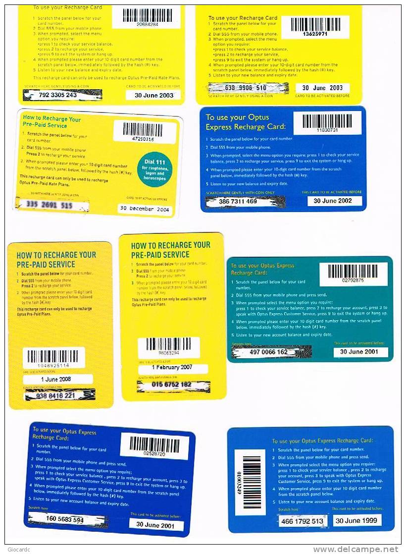 AUSTRALIA - OPTUS    ( GSM RECHARGE) -  LOT OF 9 DIFFERENT  - USED  -  RIF. 3736 - Australie