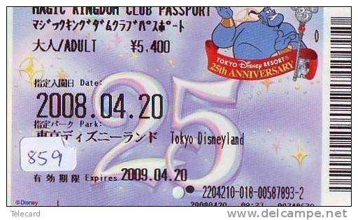 Disney * PASSPORT * Entreecard JAPON * TOKYO DISNEYLAND  (859) JAPAN PASS * CINEMA * FILM * - Disney