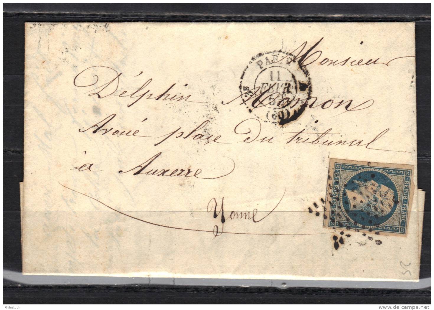 FRANCE N° 10 Obl.  S/lettre Entiére Superbe  Paris/Auxerre - 1852 Luis-Napoléon