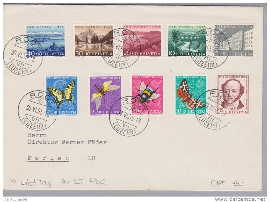 Schweiz 1955-06-30 Pro Juventute Vor ET/Pro Patria Letzter Tag - Briefe U. Dokumente