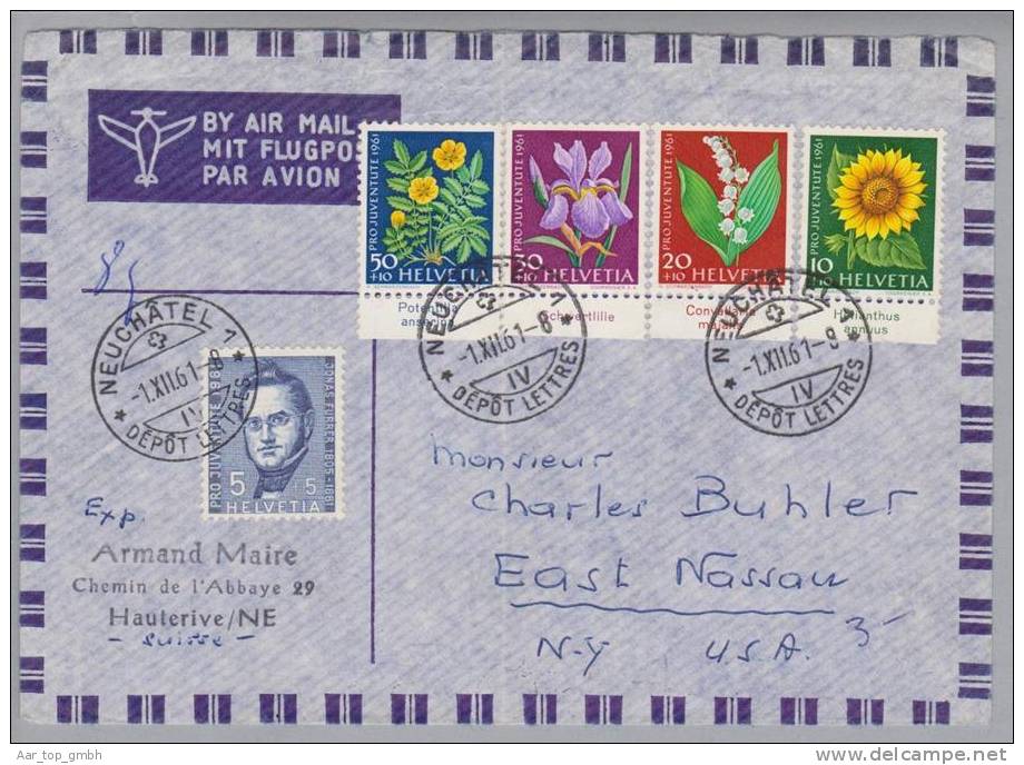 Schweiz 1961-12-01 FDC-Satzbrief FP Mit Anhänger Nach USA - Covers & Documents