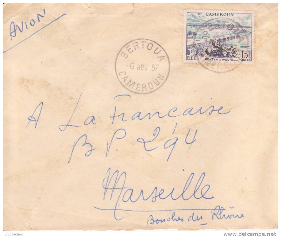 Cameroun,Lom Et Djérem,Bertoua Le 06/08/1957 > France,colonies,lettre,po Nt Sur Le Wouri à Douala,15f N°301 - Lettres & Documents