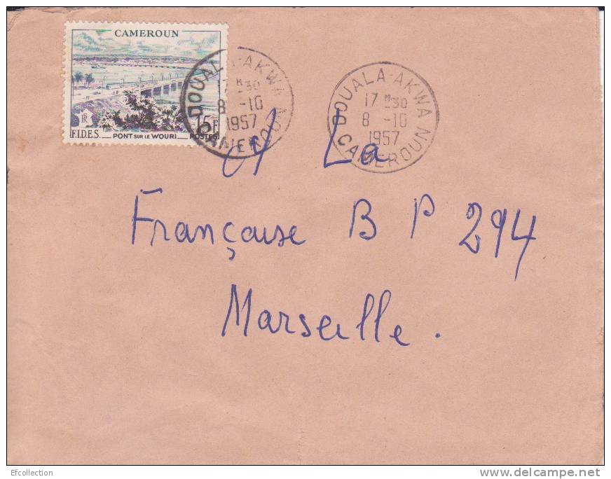 Cameroun,Wouri,Douala,Akw A  Le 08/10/1957 > France,colonies,lettre,po Nt  Sur Le Wouri à Douala,15f N°301 - Lettres & Documents