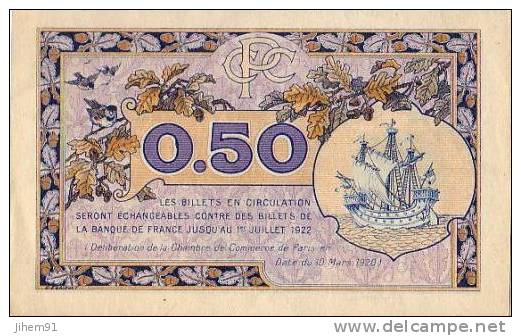 Billet De 50 Centimes (Chambre De Commerce De Paris) -  1922 - Numéro : 061.169 (§) - Chambre De Commerce