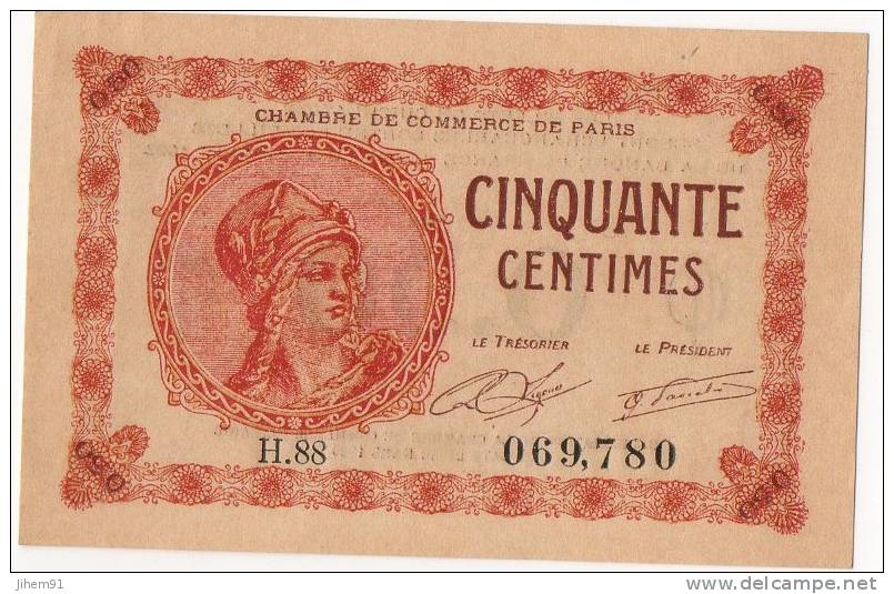 Billet De 50 Centimes (Chambre De Commerce De Paris) -  1922 - Numéro : 069.780 (§) - Chambre De Commerce