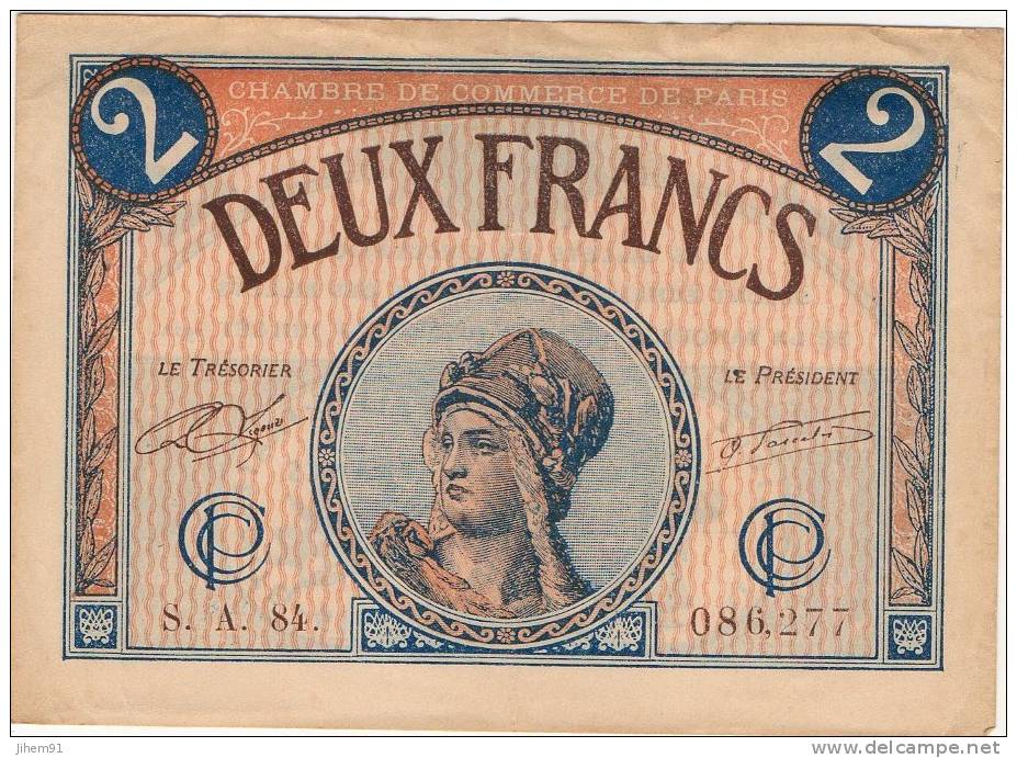 Billet De Deux Francs (Chambre De Commerce De Paris) -  1922 - Numéro : 086.277 (§) - Handelskammer