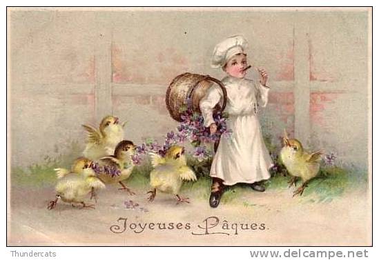 CPA EN RELIEF GAUFREE ENFANT GARCON AVEC POUSSIN PAQUES  **  EMBOSSED CARD CHILD  BOY  WITH LITTLE CHICKENS EASTER - Otros & Sin Clasificación