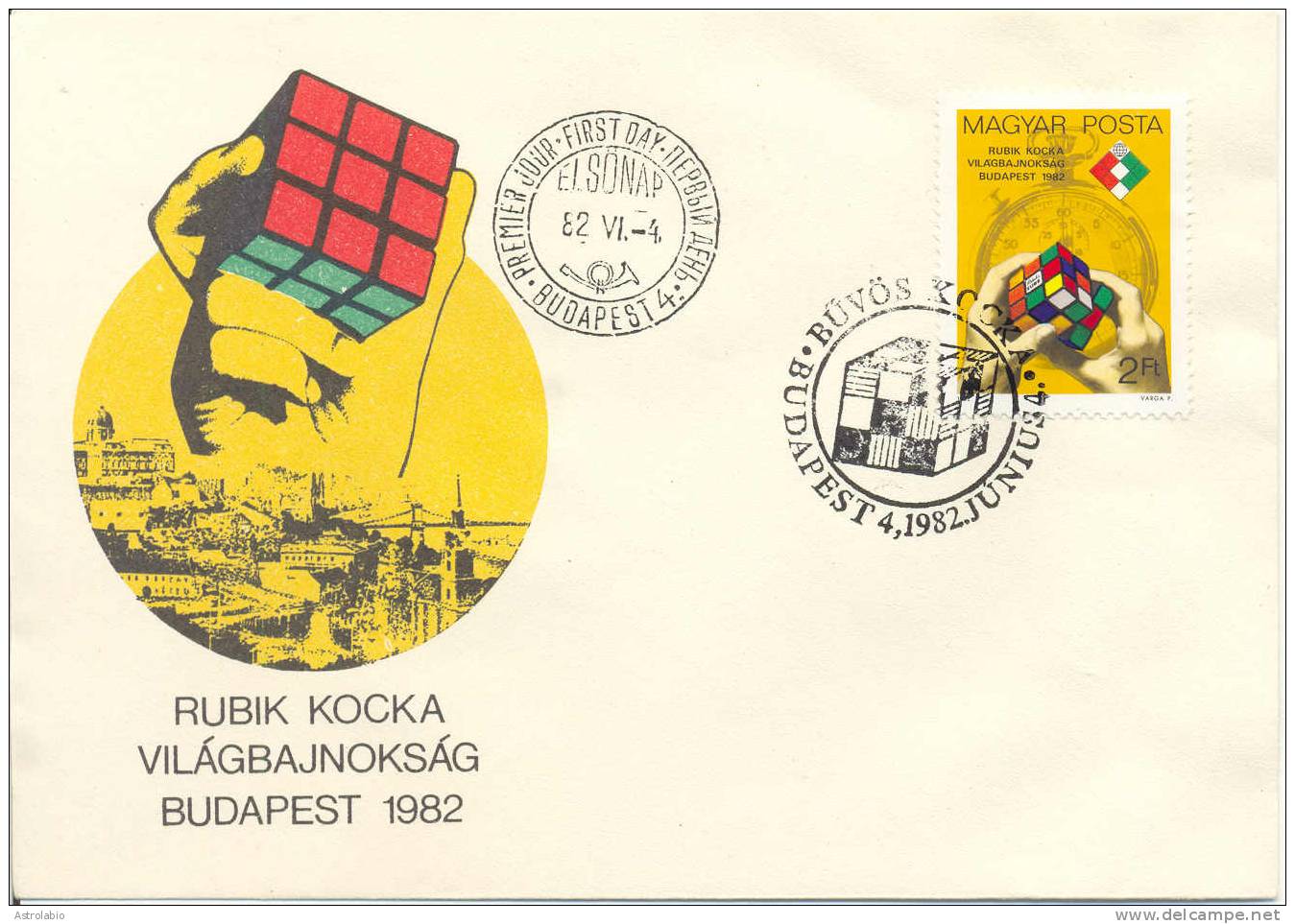 Hongrie 1984 FDC " Cube Rubik, Chronomètre "  Yvert 2822 - Horloges