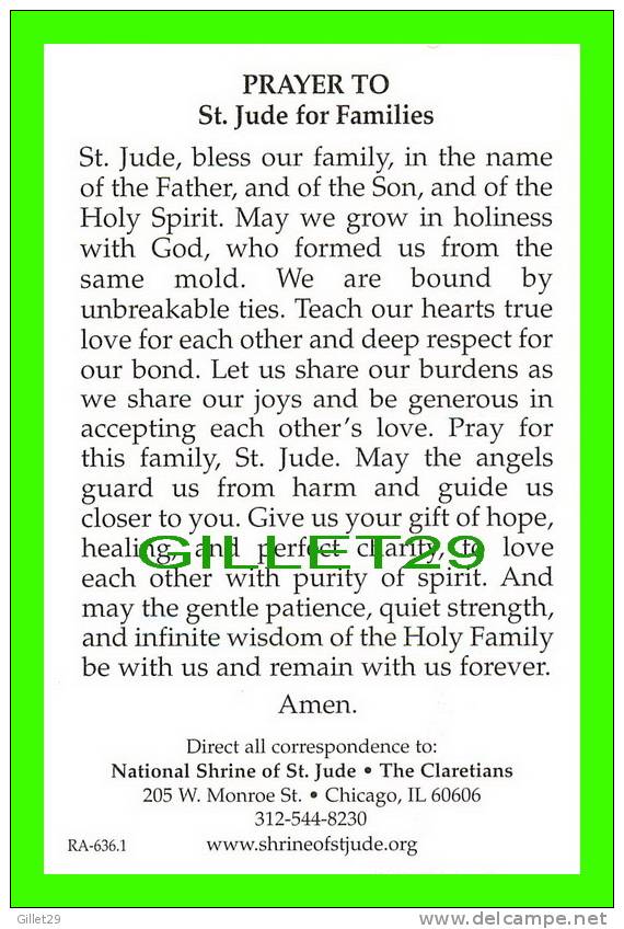 PRAYER TO ST. JUDE FOR FAMILIES - THE CLARETIANS - - Religion & Esotérisme