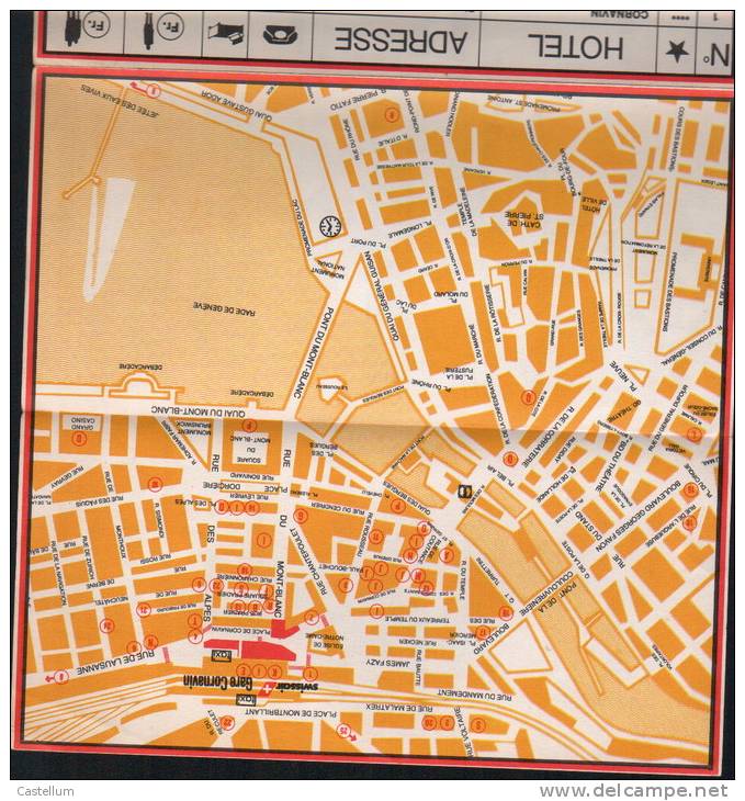 PLAN LISTE DES HOTELS DE GENEVE-1980 - Strassenkarten