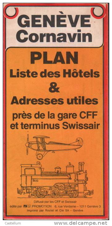 PLAN LISTE DES HOTELS DE GENEVE-1980 - Carte Stradali