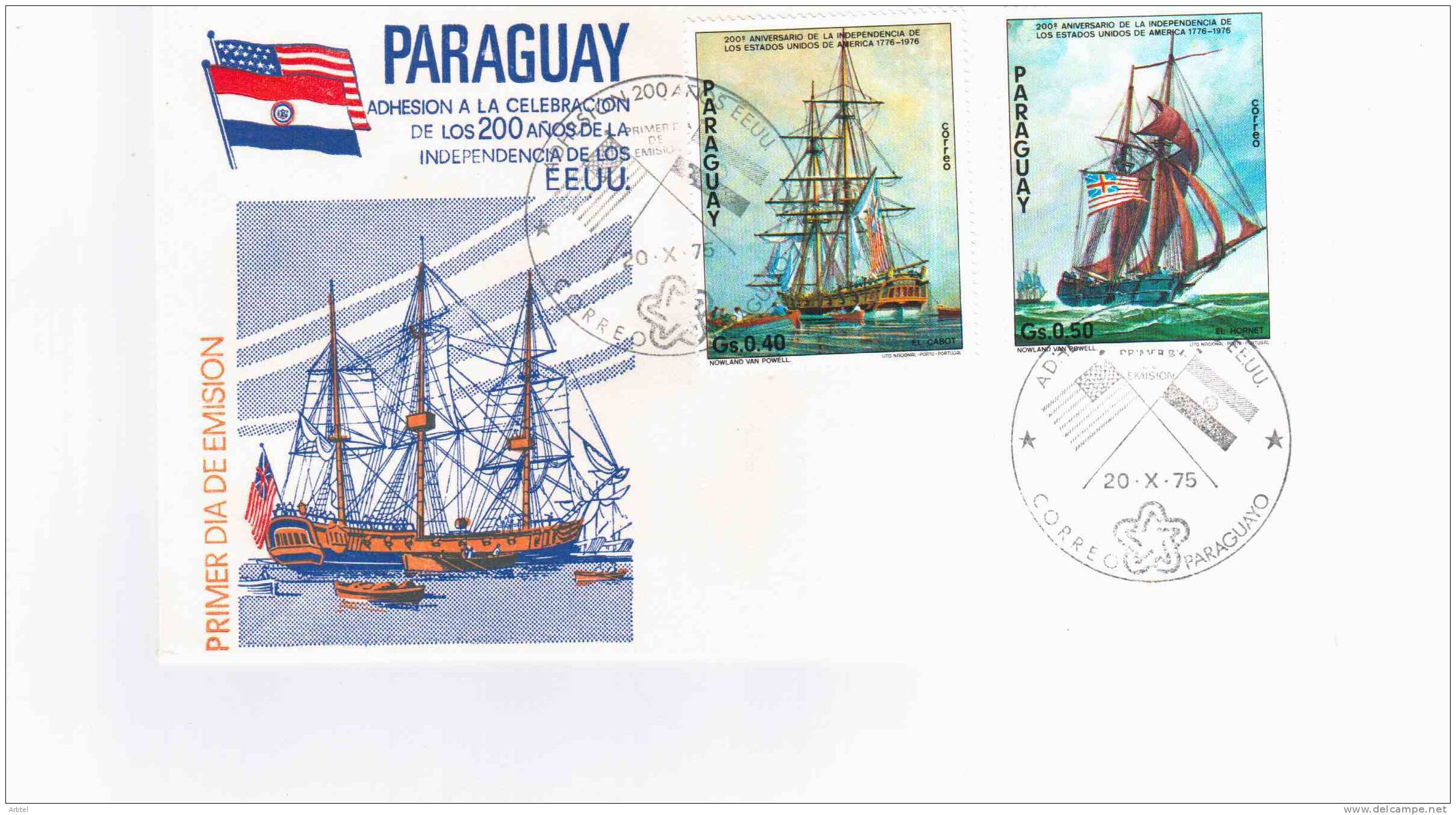 PARAGUAY VELEROS BARCOS VELA BANDERAS  BICENTENARIO INDEPENDENCIA USA - Indépendance USA