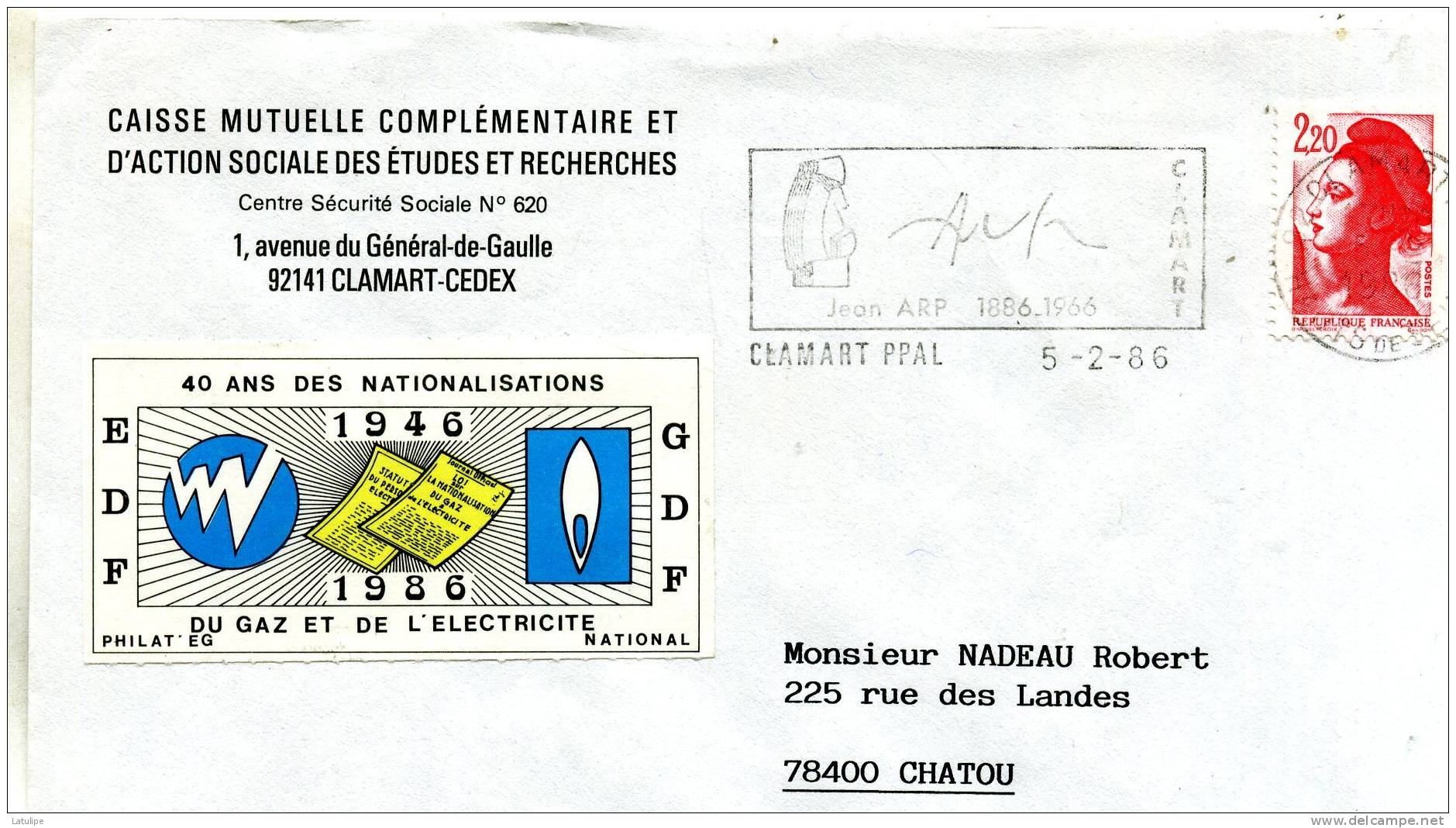 Enveloppe Timbrée De  La Caisse Mutuelle Complementaire D´A S E R  Clamart  92 Adressé A Mr Nadeau A Chatou 78 Voir Scan - Mechanical Postmarks (Advertisement)