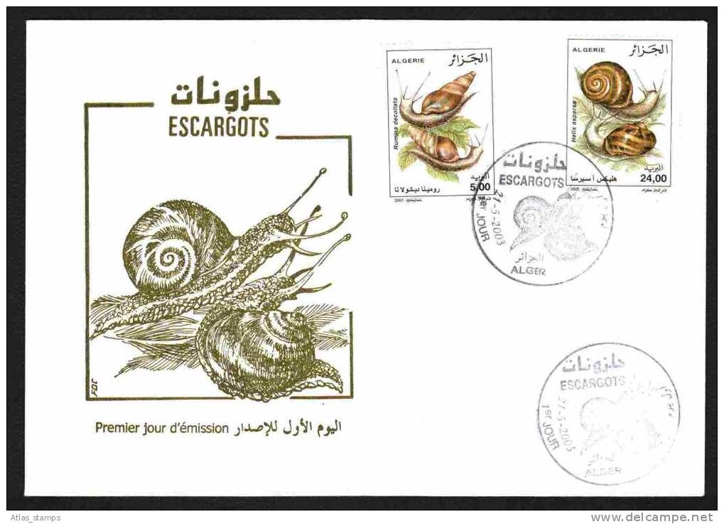 Algeria  2003 - Snails ( 02v) -  Scott# 1280/81 , Yvert# 1344/45 - FDC With Topical Cancel ! - Autres & Non Classés