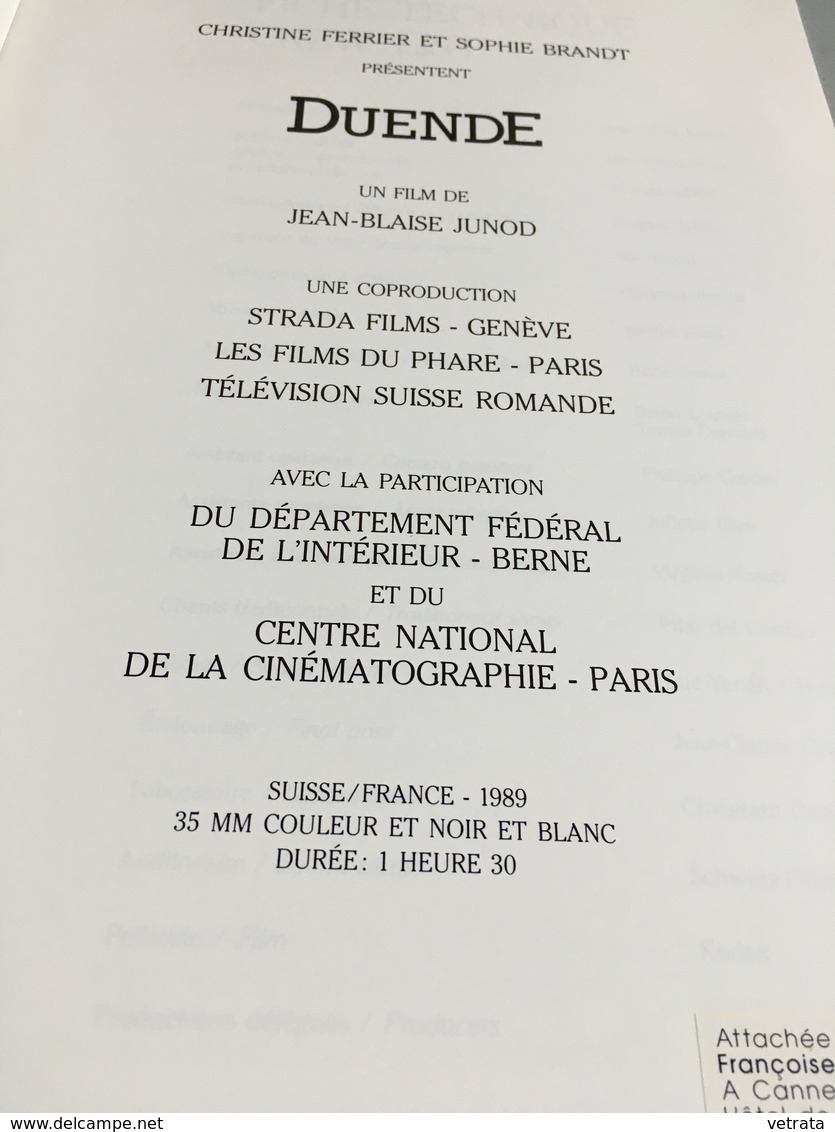 Duende, Film De Jean-Blaise Junod  : Dossier De Presse, Festival De Cannes 1989 (français-anglais) bon état Inérieur, Co - Altri & Non Classificati