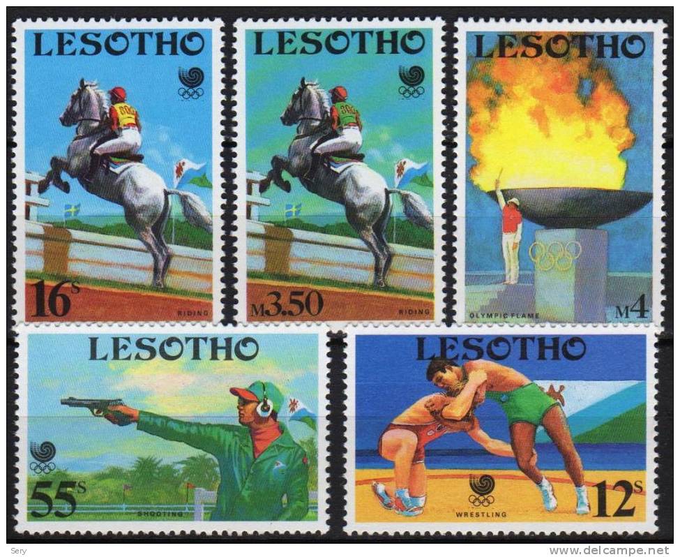 Lesotho 1988 MNH 5 V Equestrian Hippisme  Lutte Tir Horses Horse Chevaux Cheval Pferde Caballos Cavalli Paarden - Summer 1988: Seoul