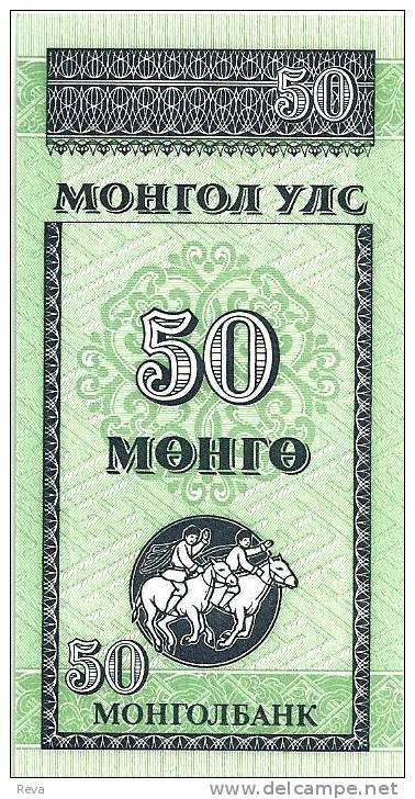 MONGOLIA  50 MONGO BLUE EMBLEM  FRONT MAN ON HORSE ANIMAL BACK ND(1993)  P.51 EF  READ DESCRIPTION !! - Mongolie