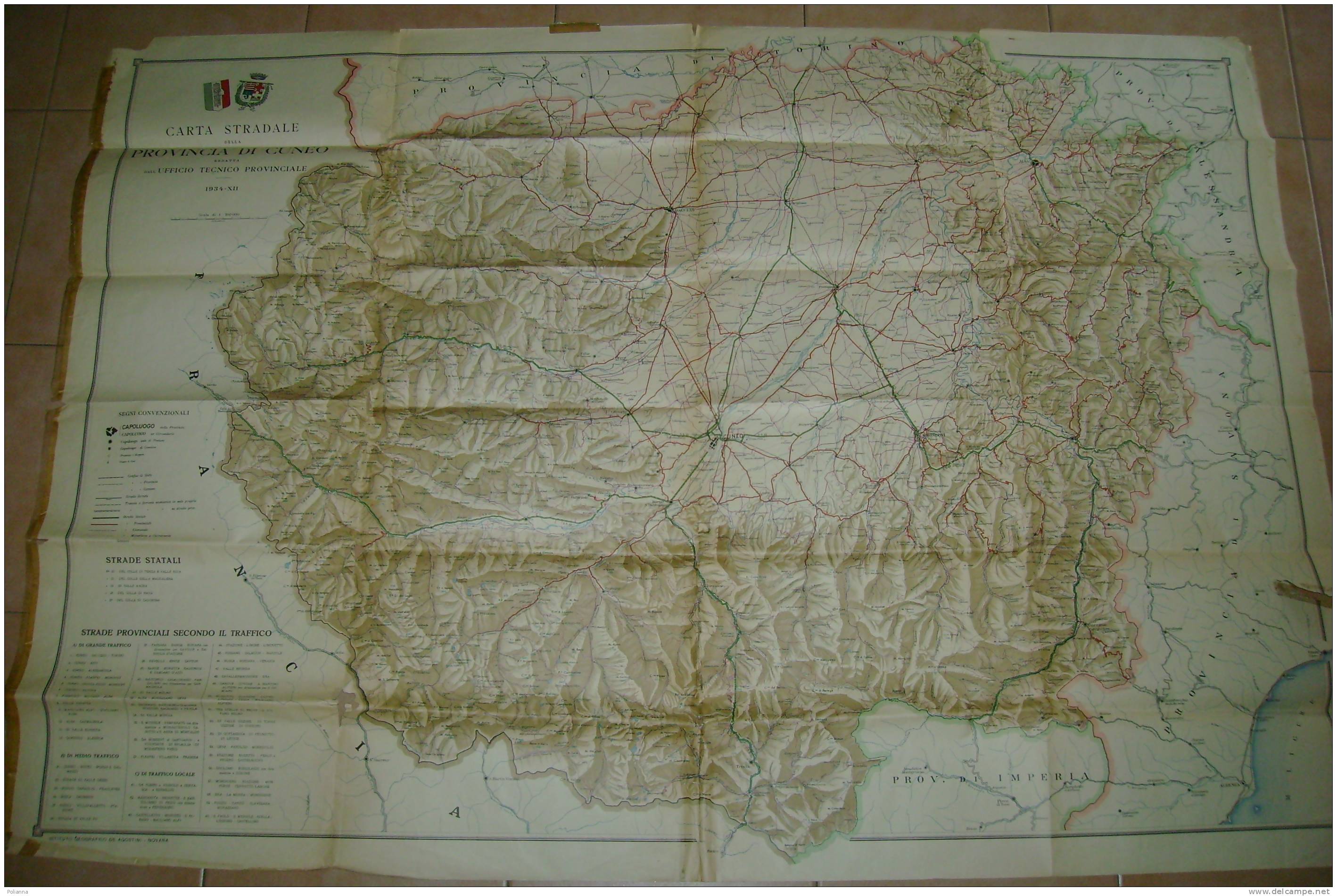 PDZ/30 CARTA STRADALE PROVINCIA Di CUNEO Ufficio Tecnico Provinciale De Agostini 1934/fascio Littorio - Cartes Routières