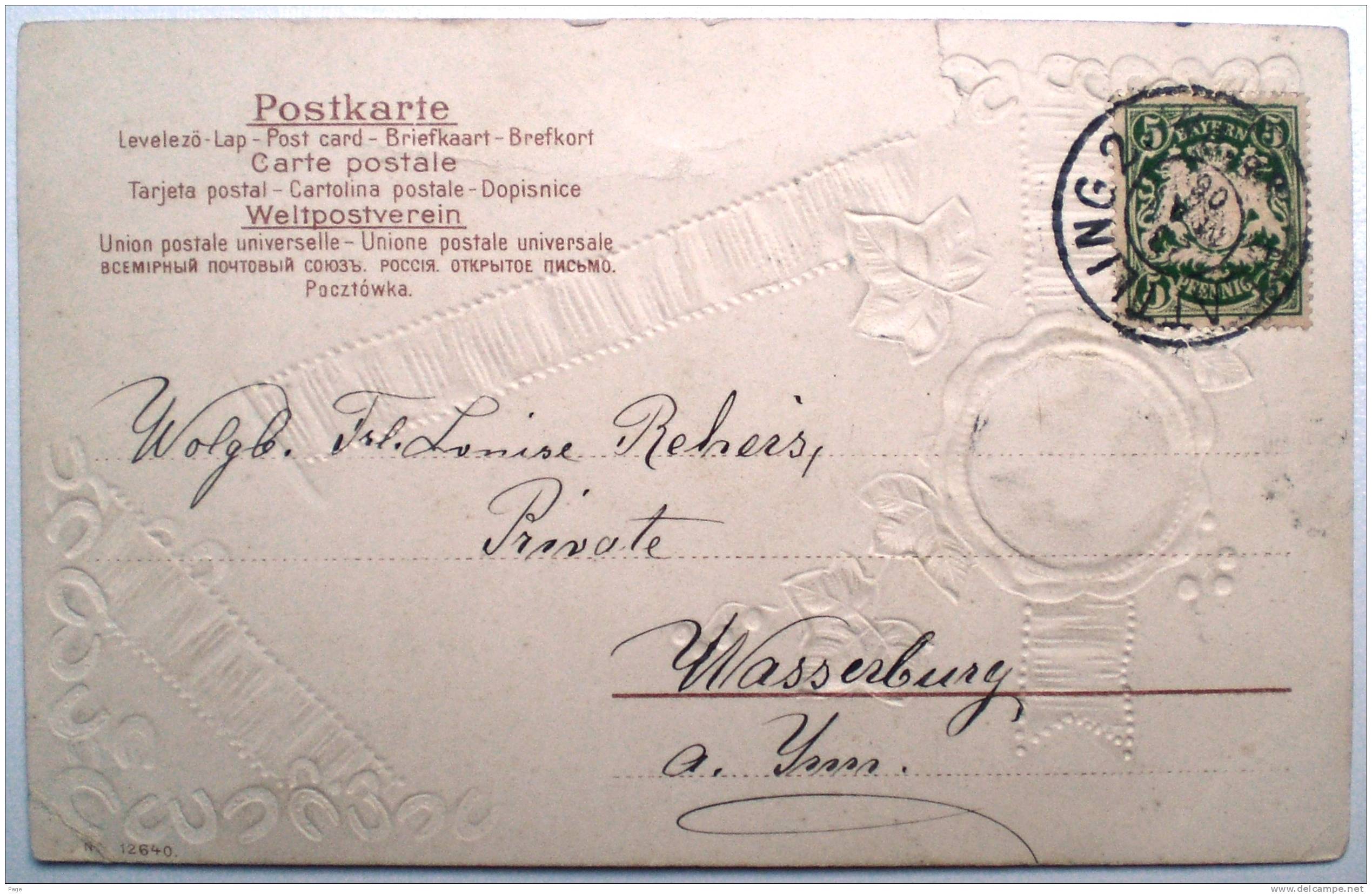 Plattling,Prägekarte Mit Persönlichem Bild-Medallion,1906,Jugendstil,nach Wasserburg An Frl. Reheis - Plattling