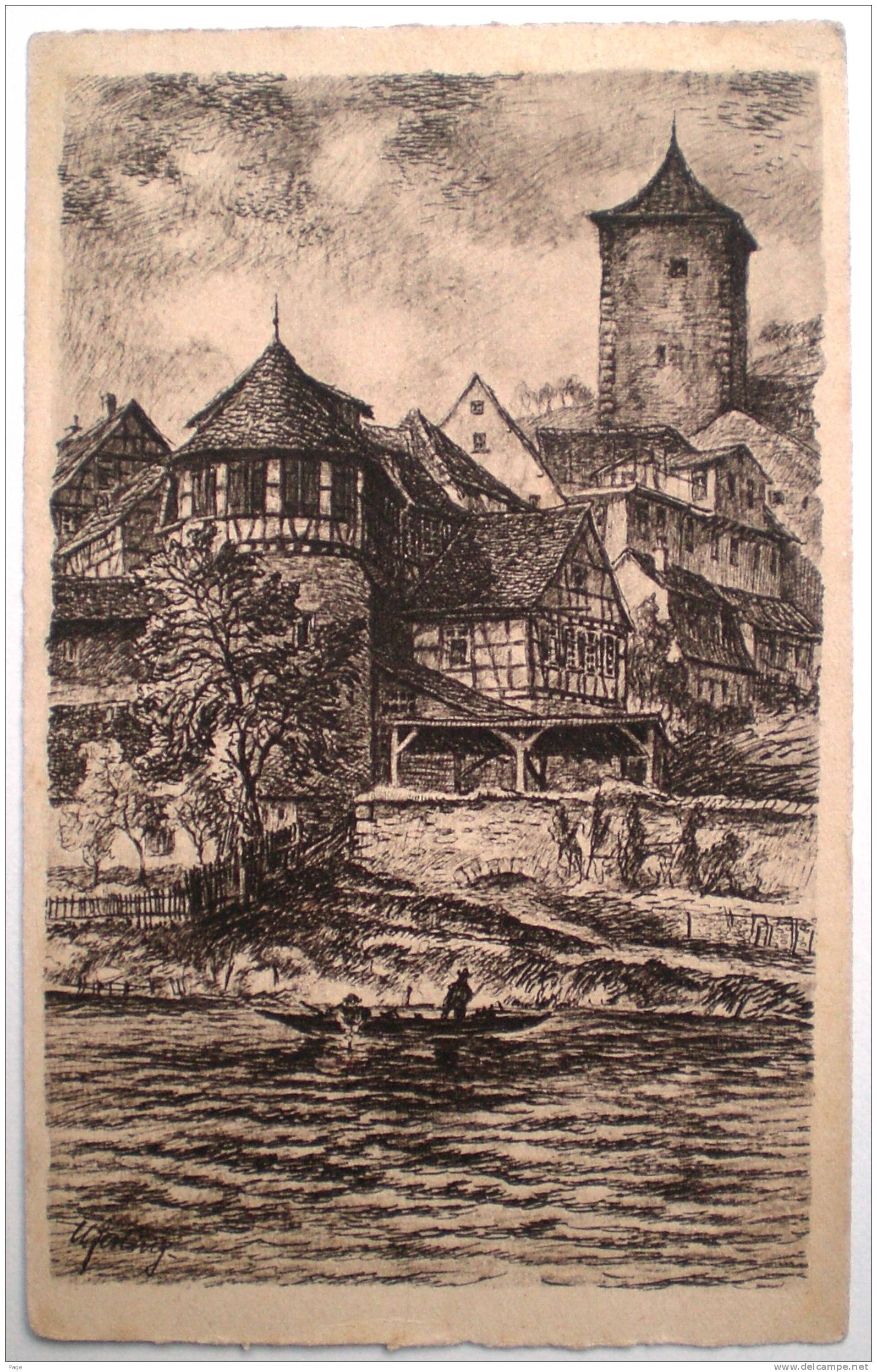 Schwäbisch Hall, Weilertor Mit Gerberturm,1926,Künstlerkarte,Kupferstich,Radierung - Schwaebisch Hall