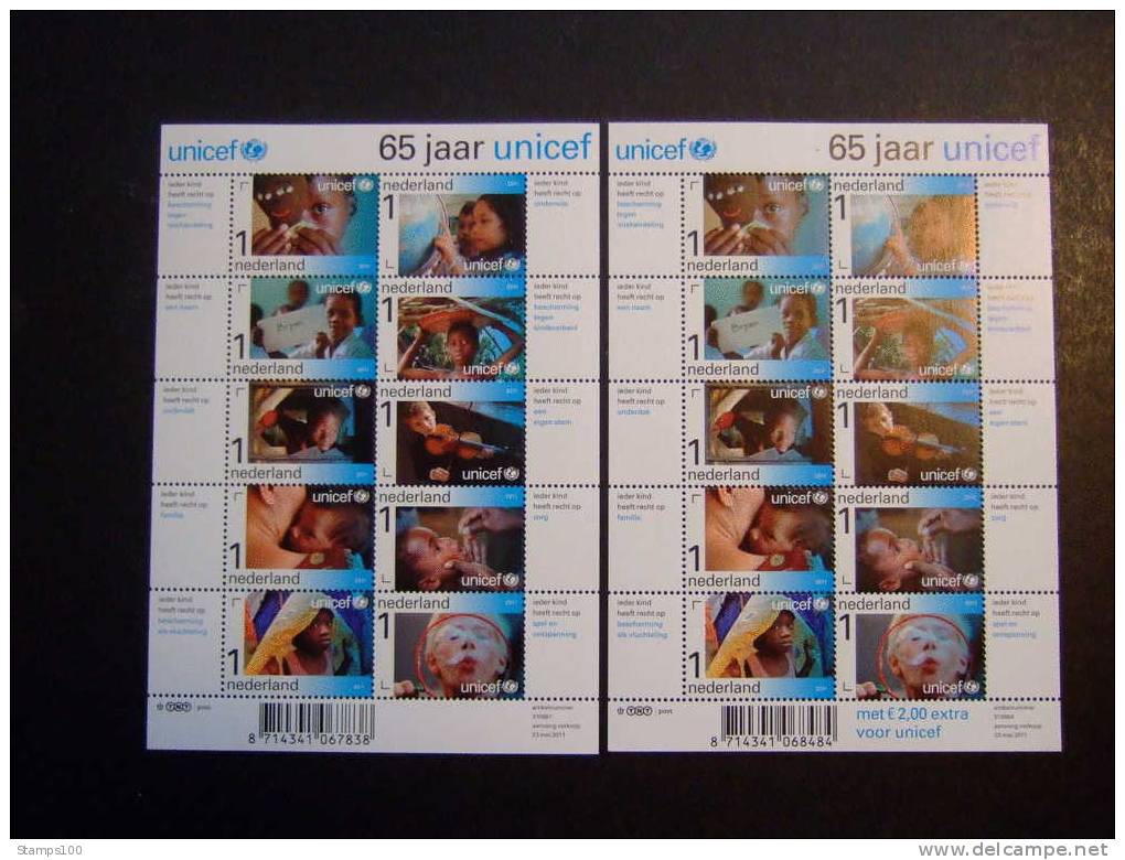 NETHERLANDS 2011 UNICEF SHEETS WITH AND WITHOUT OVERPRINT SEE BOTTOM RIGHT  MNH ** (1032600-1120) - Nuevos