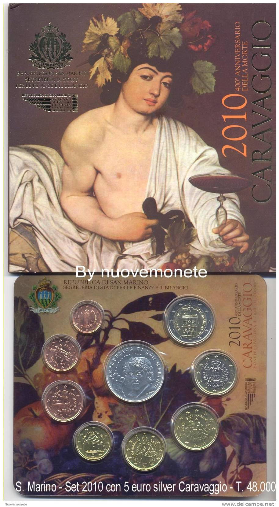 SAN MARINO SAINT MARIN 2010 8 V. FDC + 5 EURO ARG.CARAVAGGIO 47000 - San Marino