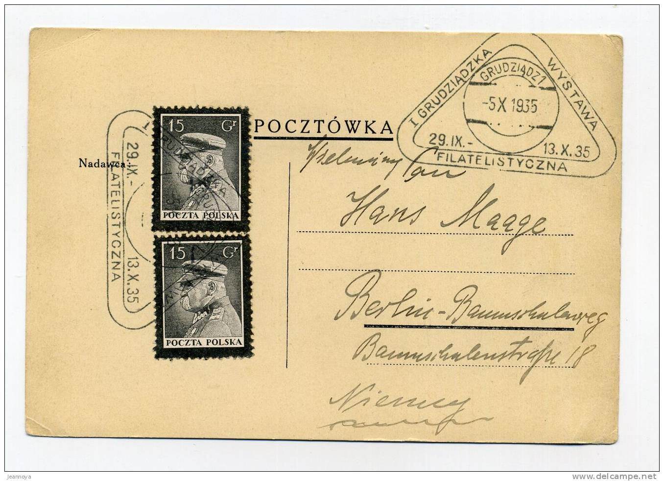 POLOGNE - N° 375 (2), SUR CP OBL. GRUDZIADZKA LE 5/01/35 - TB - Cartas & Documentos