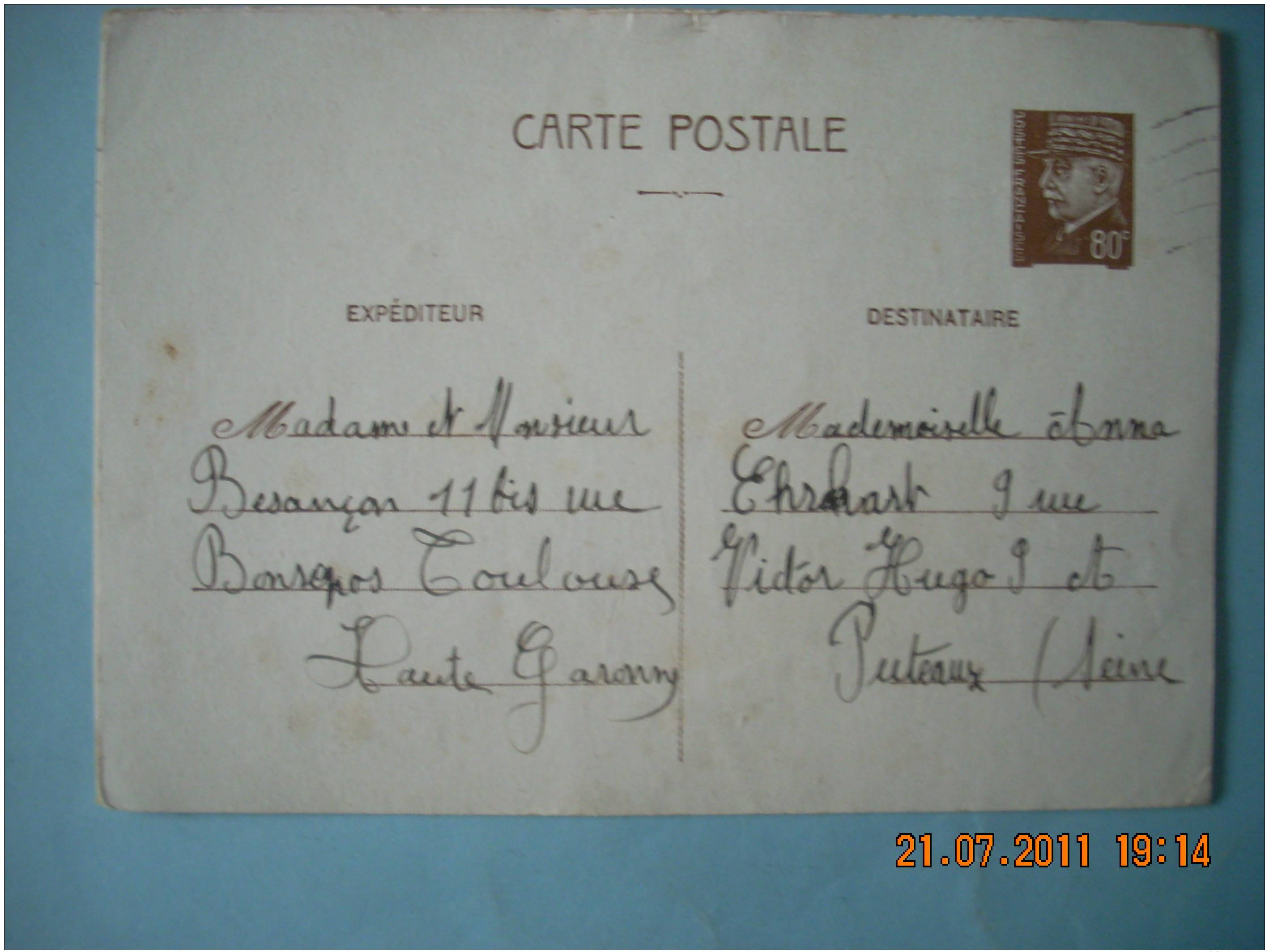 SN  429       80 C    PETAIN    ECRITE DU 27.2.1941 - Cartes Postales Types Et TSC (avant 1995)