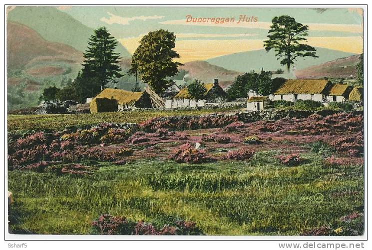 DUNCRAGGAN HUTS Colour View Sent 1912 - Perthshire