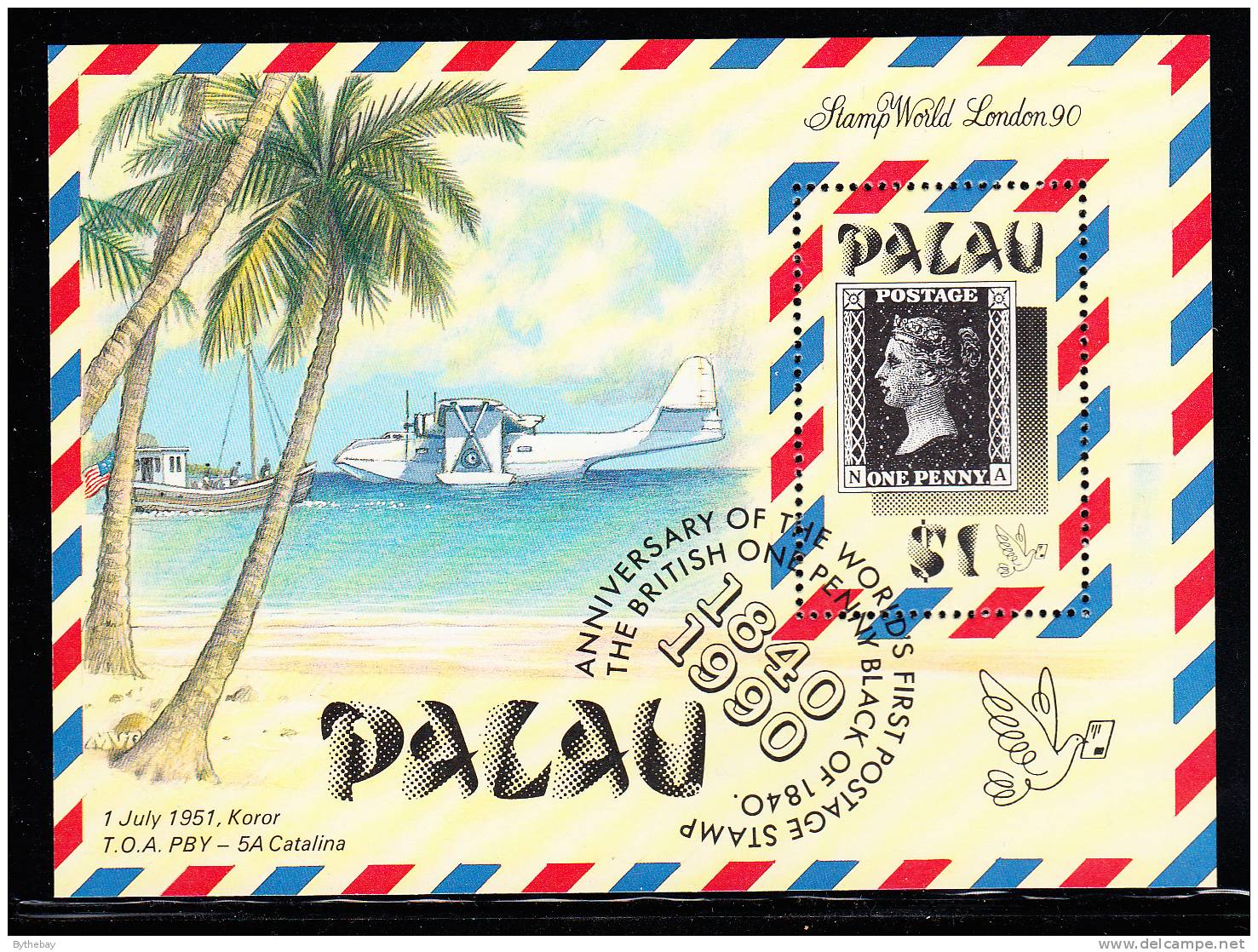 Palau Scott #236 MNH Souvenir Sheet $1 Penny Black's 150th Anniversary - Palau