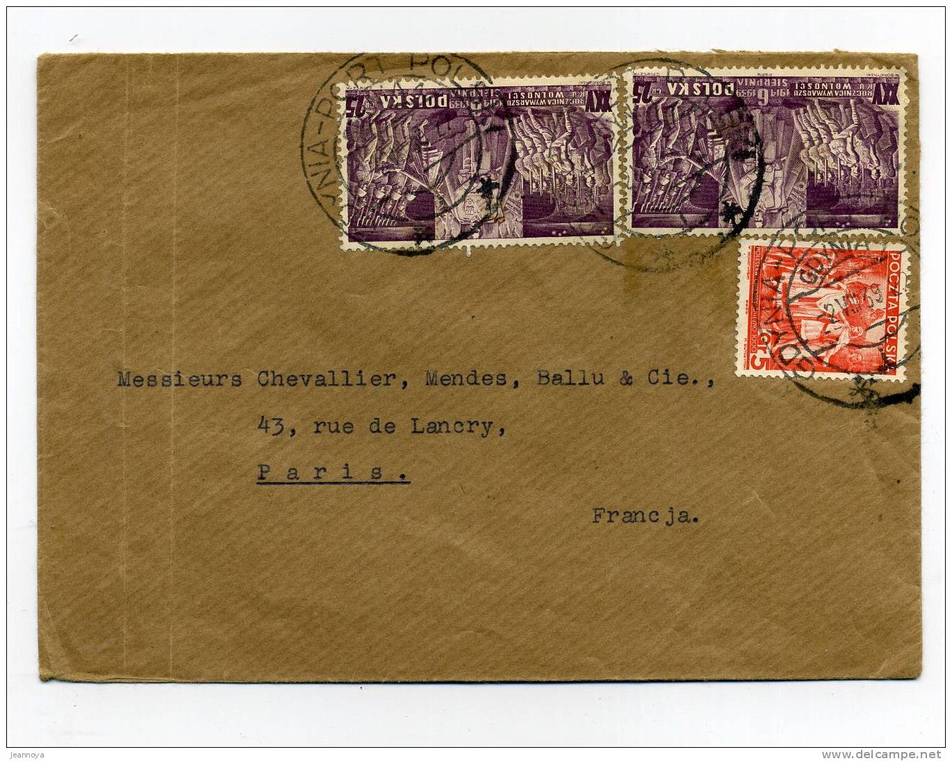 POLOGNE - N°400 + 426(2) SUR LETTRE DE GDYNIA LE 2/8/39 POUR PARIS - TB - Covers & Documents