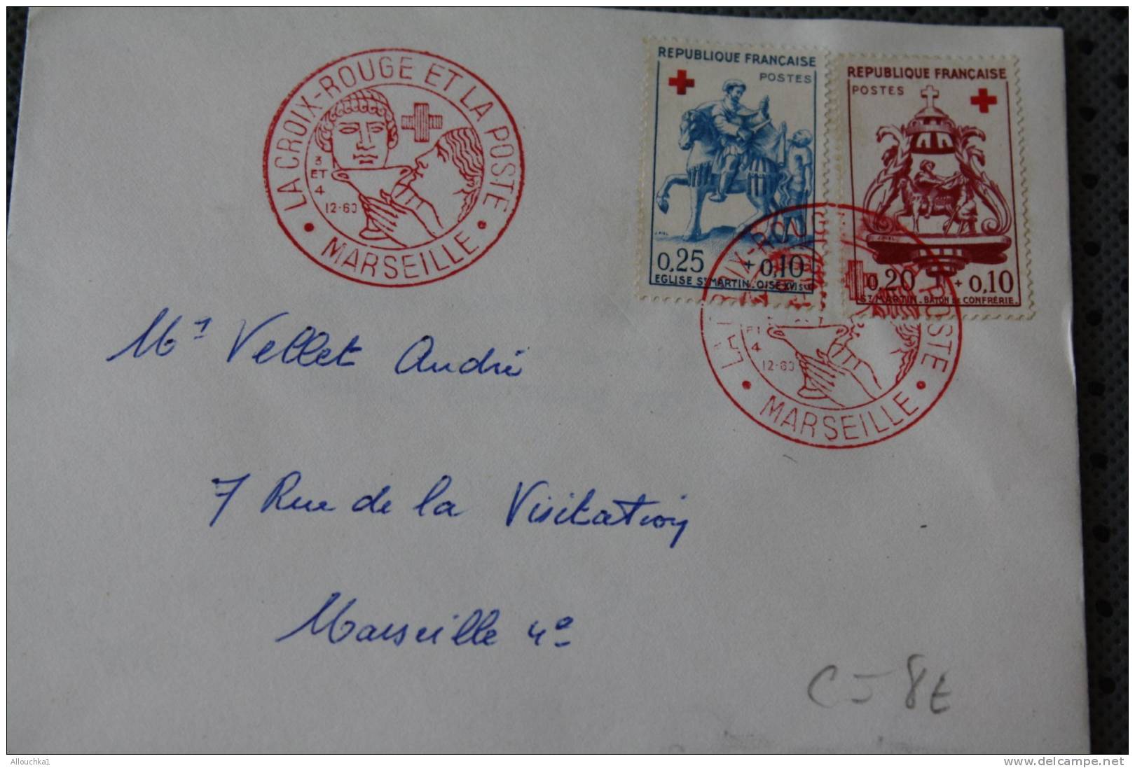 LETTRE LA POSTE ET LA CROIX ROUGE RED CROSS CACHET COMMEMORATIF ROUGE XIII EXPOSITION MARSEILLE 3&amp;4-12-1963 COTE 8 E - Red Cross