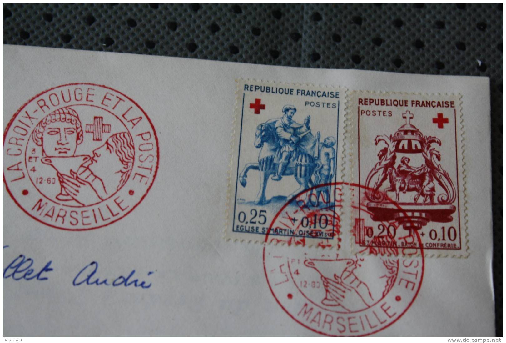 LETTRE LA POSTE ET LA CROIX ROUGE RED CROSS CACHET COMMEMORATIF ROUGE XIII EXPOSITION MARSEILLE 3&amp;4-12-1963 COTE 8 E - Red Cross