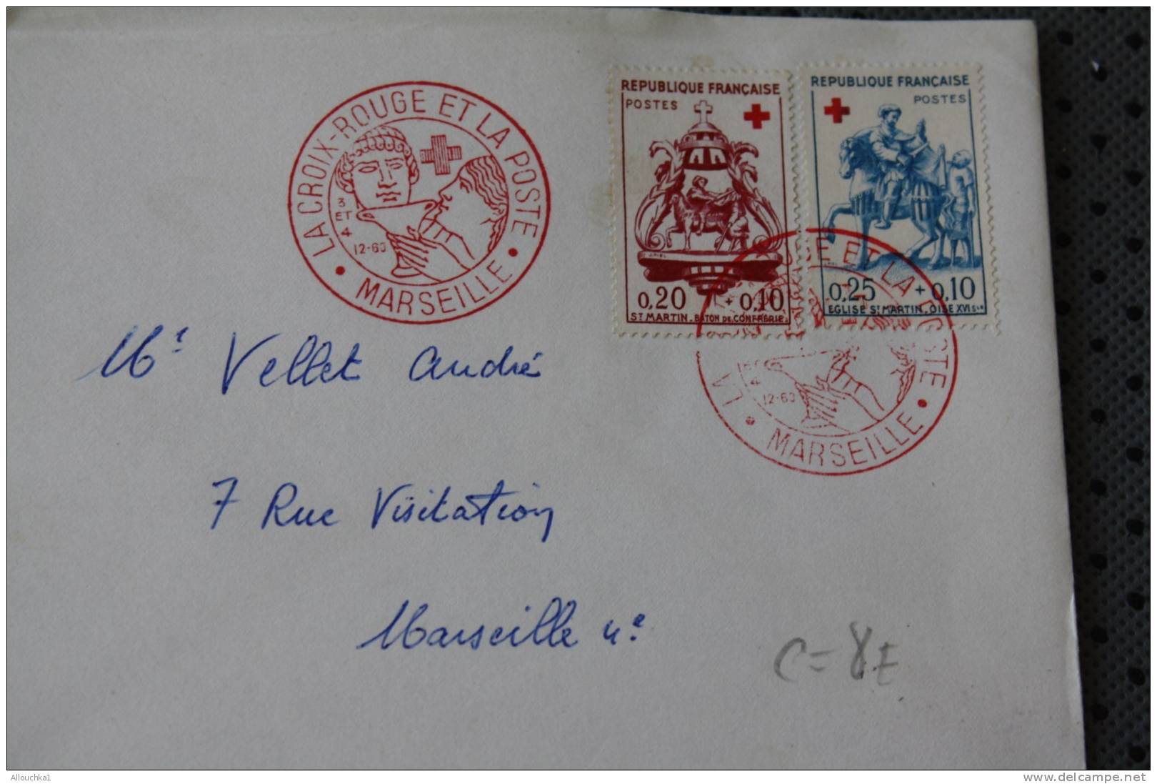 LETTRE LA POSTE ET LA CROIX ROUGE RED CROSS CACHET COMMEMORATIF ROUGE XIII EXPOSITION MARSEILLE 3&amp;4-12-1963 COTE 8 E - Croix Rouge