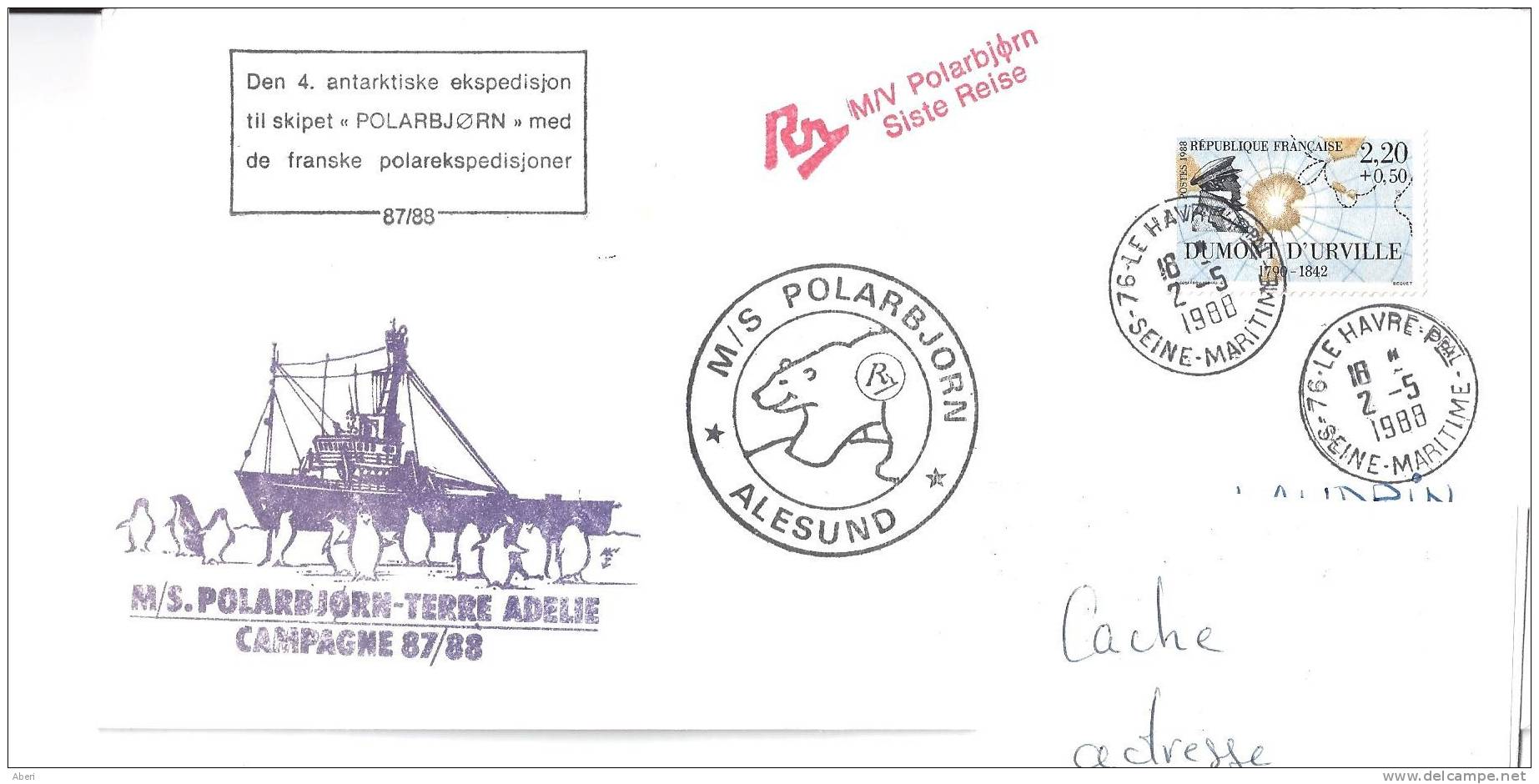 6440  POLARBJORN - TERRE ADELIE - ESCALE à LE HAVRE - SEINE MARITIME - Lettres & Documents