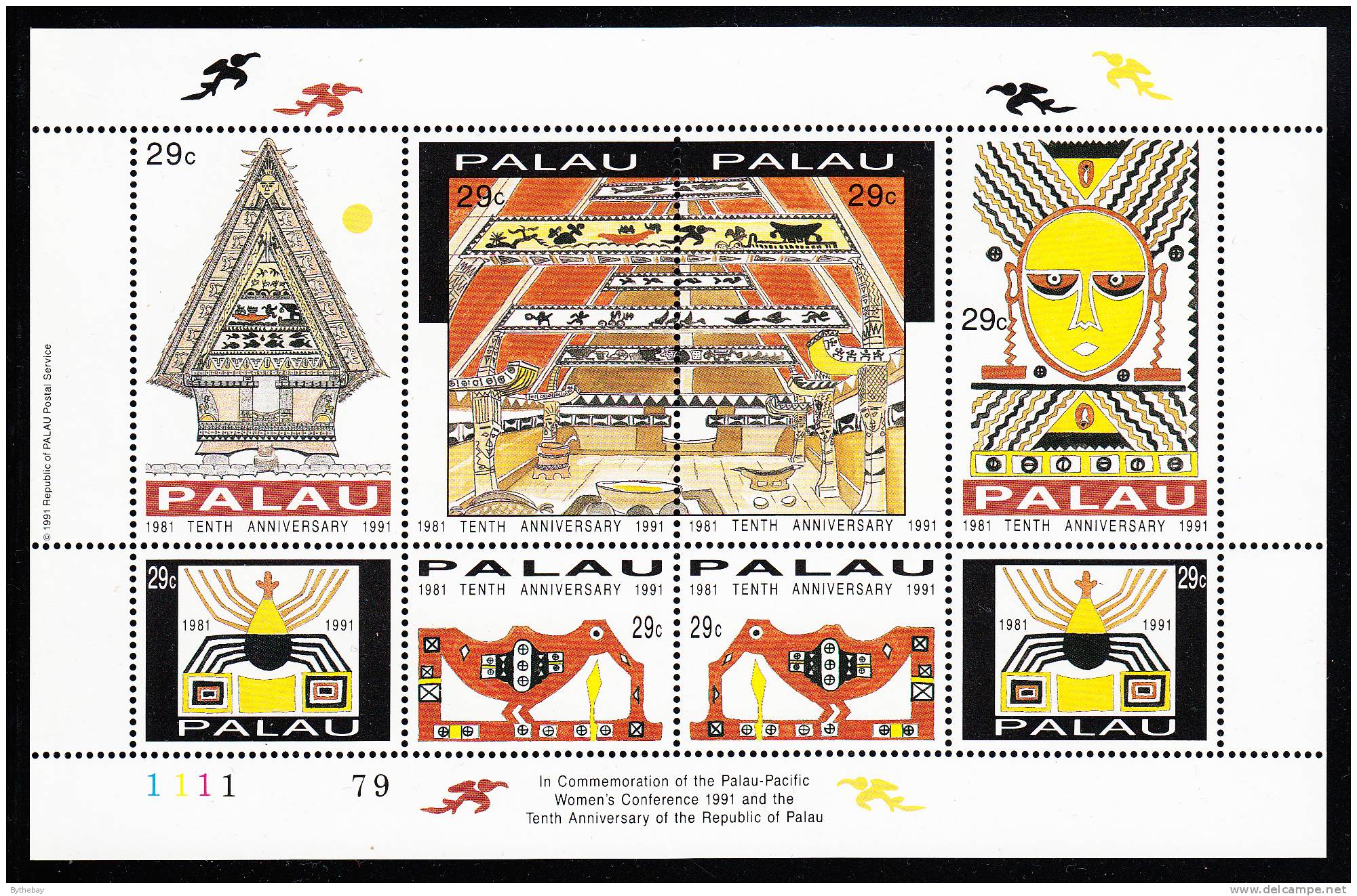 Palau Scott #293 MNH Sheetlet Of 8 29c Republic Of Palau 10th Anniversary - Palau