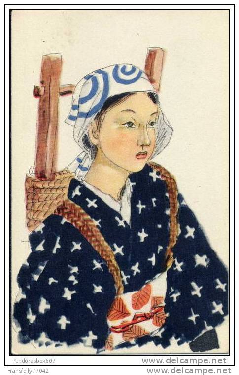 Unsigned Artist Keiichi JAPANESE WOMAN MODELLING KIMONO DESIGN #6 HAND COLORED Circa-1950 - Ante 1900