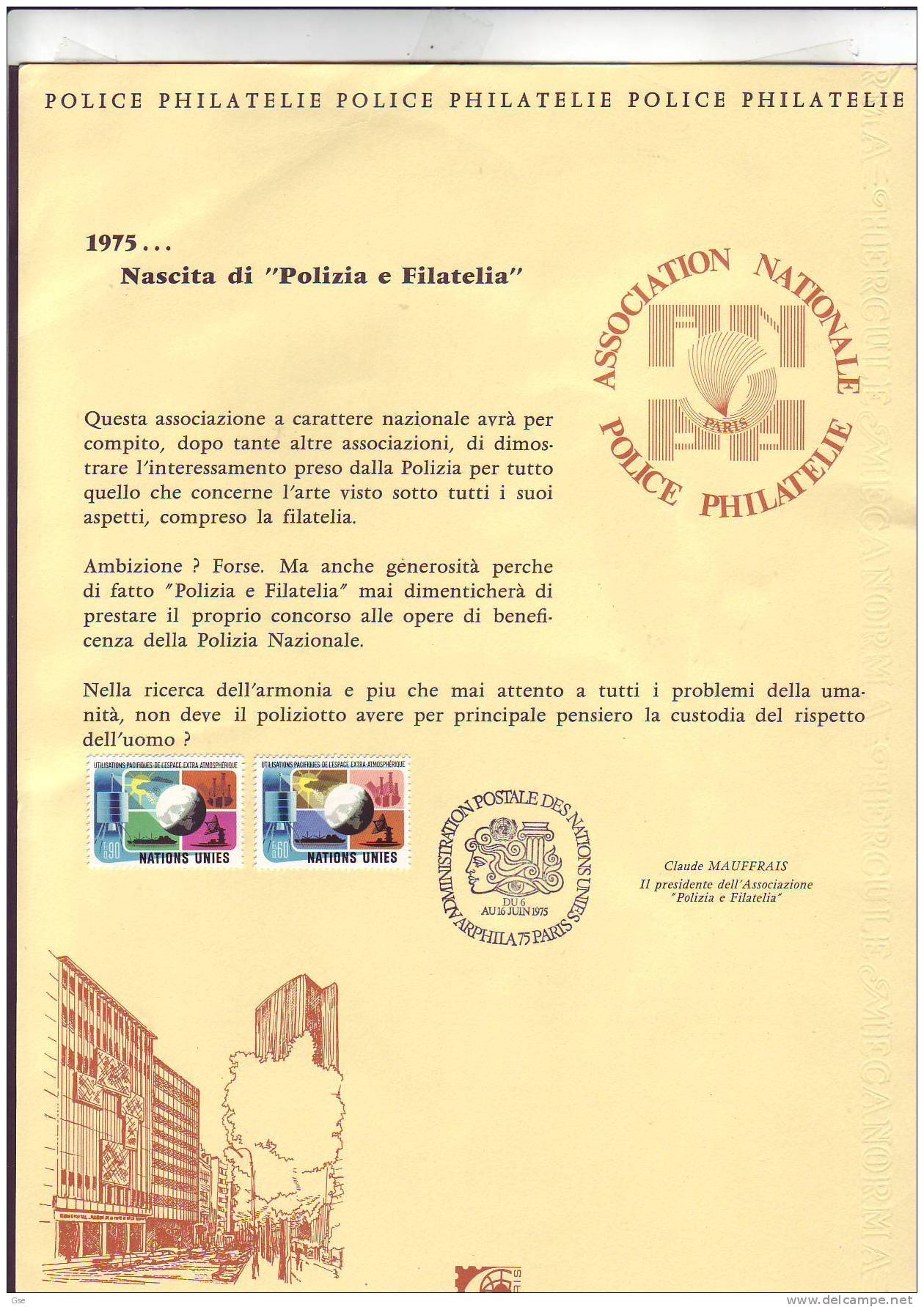 NAZIONI UNITE 1975 - Folder "Polizia E Filatelia" - Politie En Rijkswacht