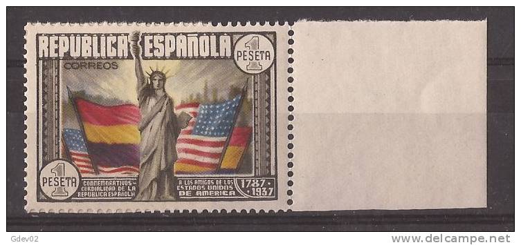 ES763SGDEV-L3724TV.España Spain Espagne  CONSTITUCION USA 1938 (Ed 763**)sin Charnela.MAGNIFICA BORDE DE HOJA - Plaatfouten & Curiosa