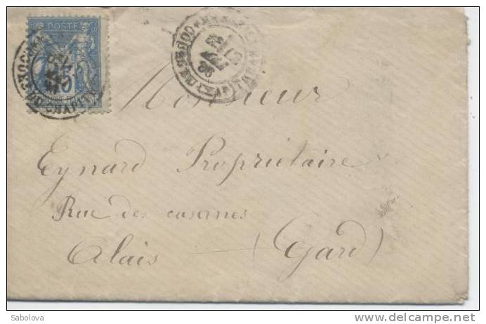 Enveloppe Alais  1888 Avec Cachet Marseille Cours Du Chapitre - Other & Unclassified