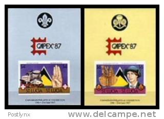 BULK:2 X ST.LUCIA 1986 Scouting 4$,$6 Ovpt:Capex.Red, Imperf.souvenir Sheets:2, UNISSUED BUT PLANNED - St.Lucia (1979-...)