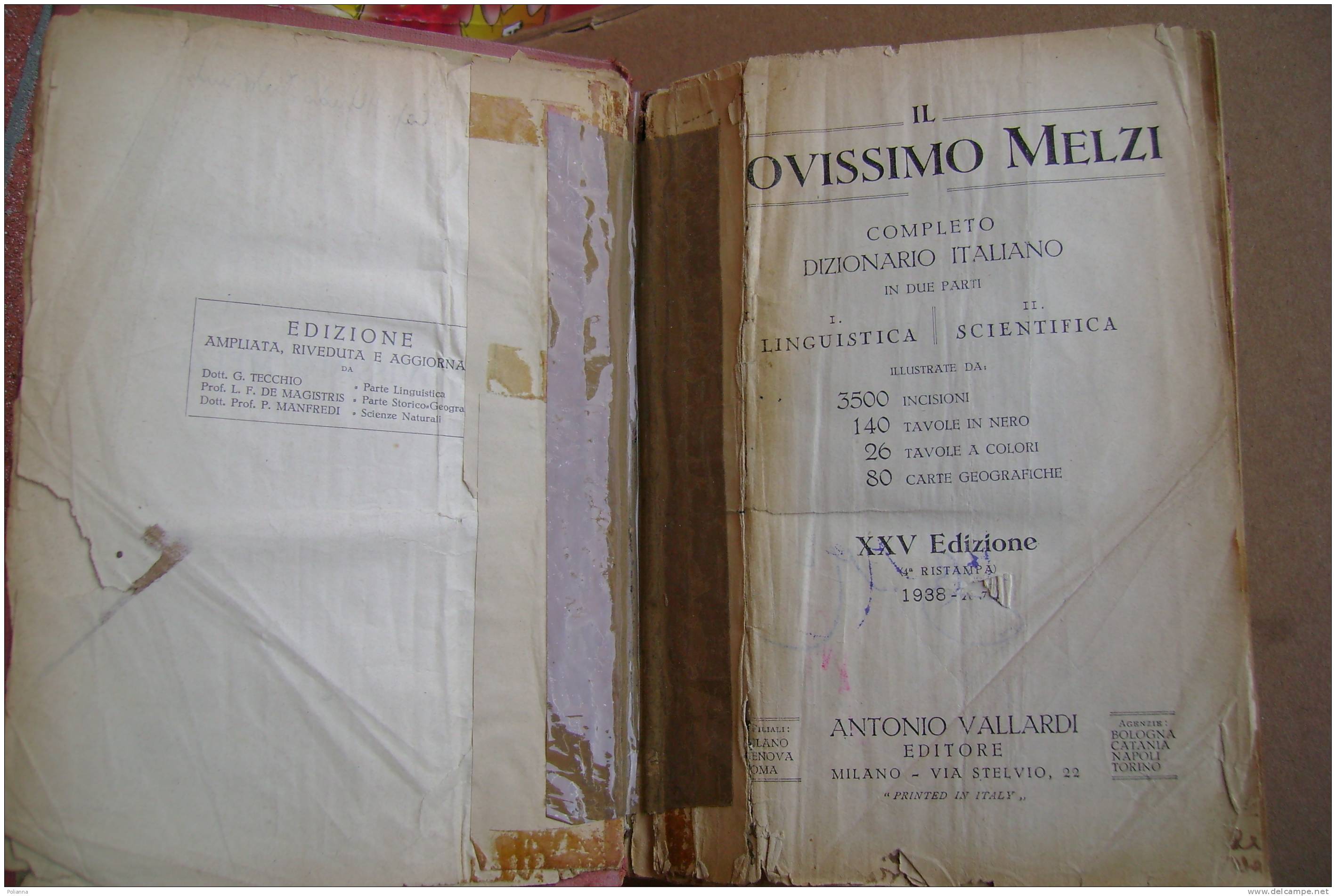 PAQ/28  Dizionario Italiano IL NOVISSIMO MELZI Vallardi 1938/araldica/bandiere/funghi/medaglie Italiane/ordini Equestri - Dictionnaires
