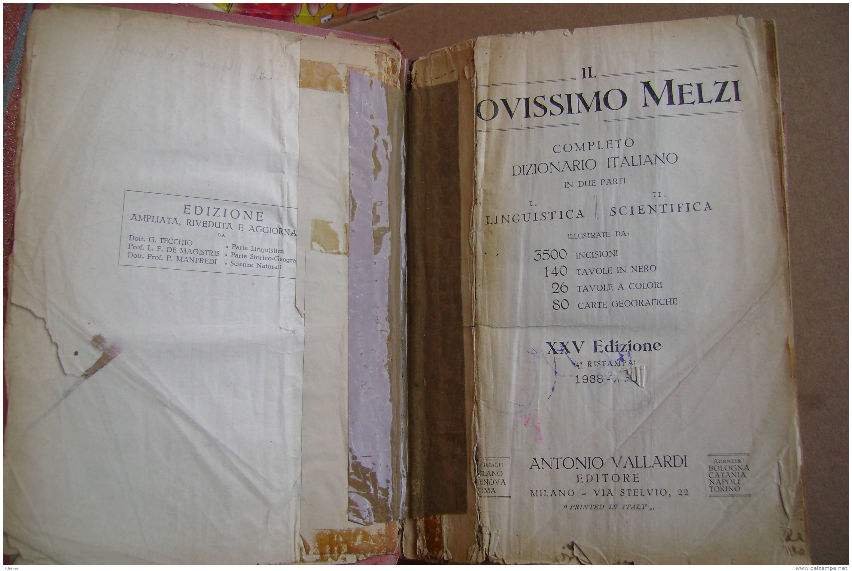 PAQ/28  Dizionario Italiano IL NOVISSIMO MELZI Vallardi 1938/araldica/bandiere/funghi/medaglie Italiane/ordini Equestri - Diccionarios