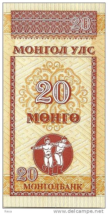 MONGOLIA  20 MONGO LIGHT BROWN MAN MOTIF FRONT & BACK ND(1993) P50 UNC READ DESCRIPTION - Mongolia