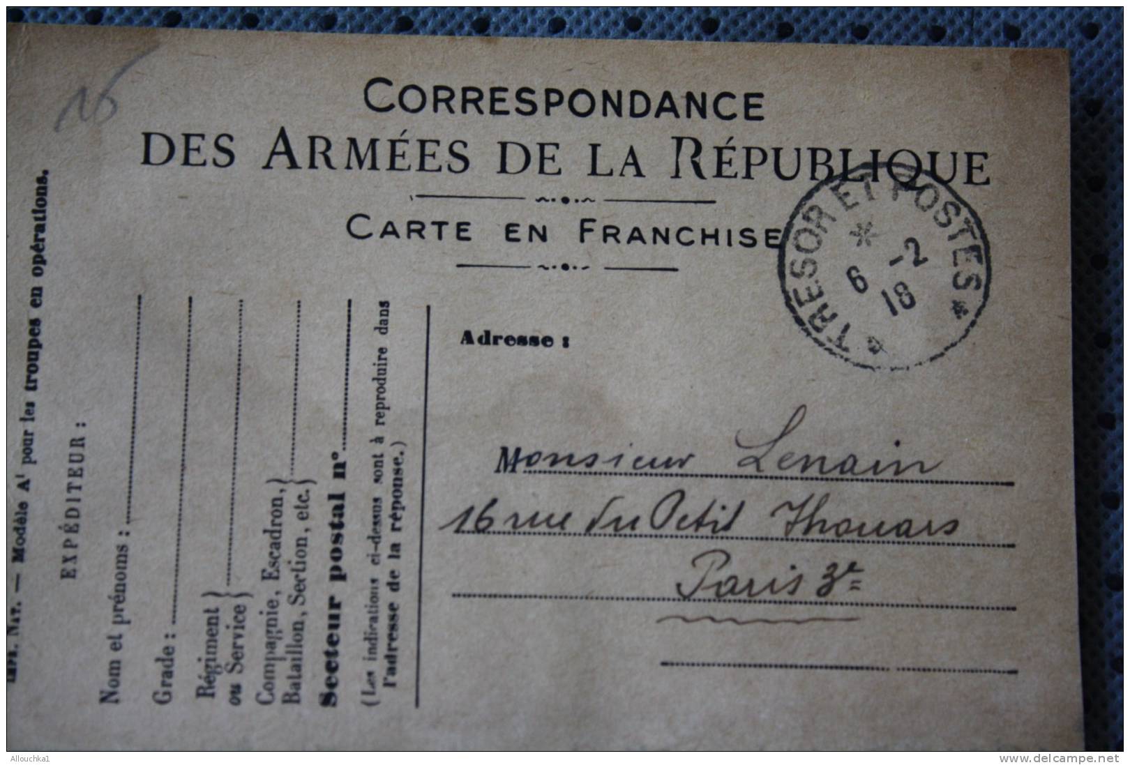 14e SMA 33e CIE SP 30 P/PARIS  8 GUERRE 14/18  CARTE FRANCHISE MILITAIRE CORRESPONDANCE ARMEES REPUBLIQUE - Guerre De 1914-18