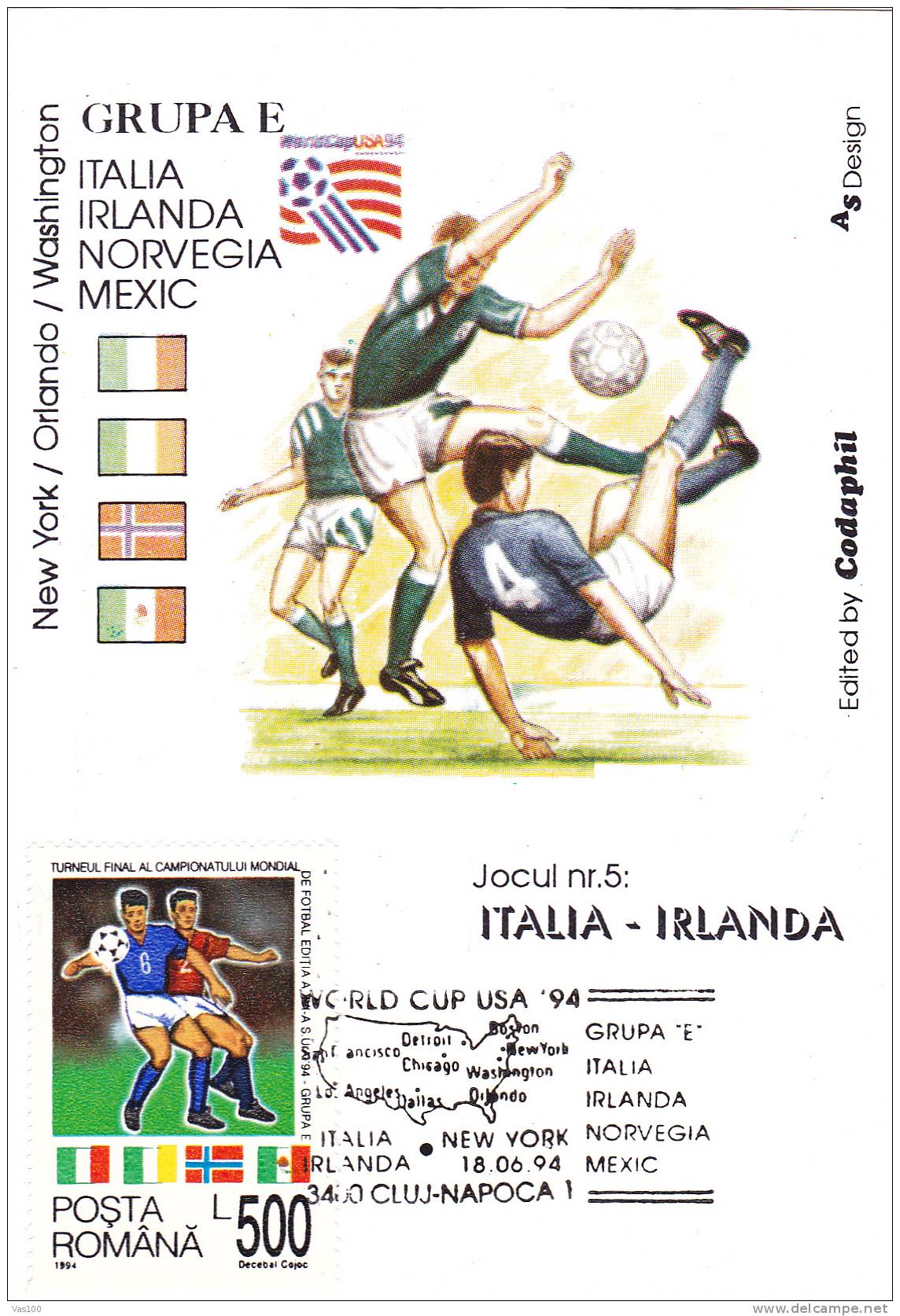 1994 USA, World Cup,Football,soccer,CM,maxicard,cartes Maximum Match;Italia - Irlanda. - 1994 – USA